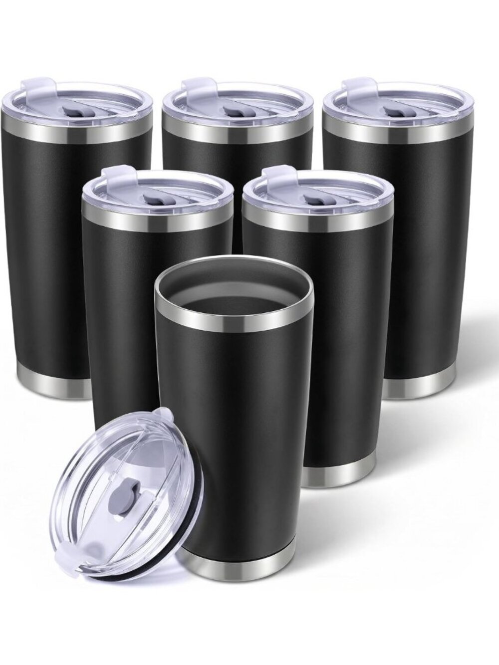 6 Pack 20oz Stainless Steel Tumblers - Vacuum Insulated Travel Mugs for Hot